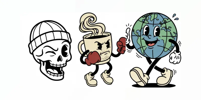 Retro Vintage Rubber Hose Tshirt Mascots generated by undefined