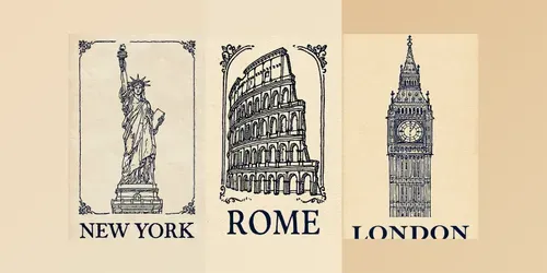 Vintage Engraved Travel Posters generated by midjourney