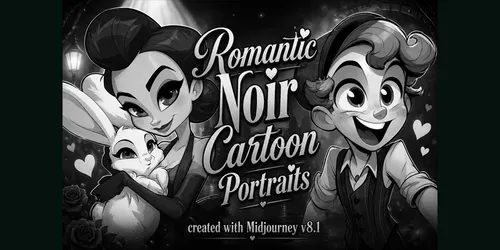 Romantic Noir Cartoon Portraits generated by midjourney