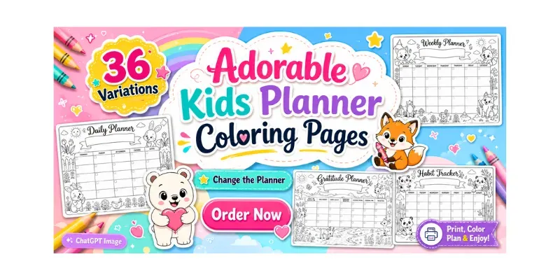 Adorable Kids Planner Coloring Pages generated by undefined