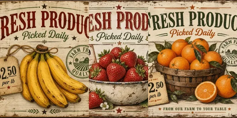 Farmhouse Fruit Signs generated by undefined