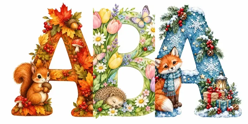 Autumn Whimsy Alphabet Cliparts