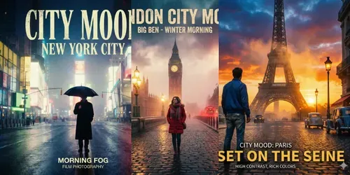 Cinematic City Landmark Mood Posters generated by gemini-image