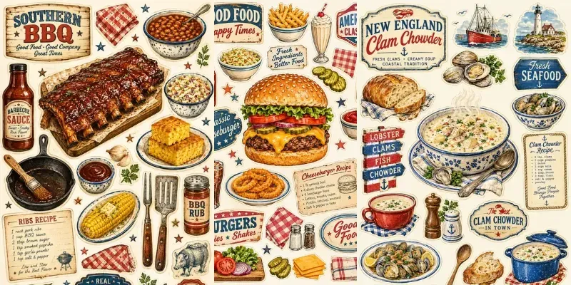American Food Vintage Sticker Sheets