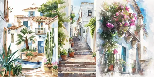 Mediterranean Watercolor Villages generated by midjourney