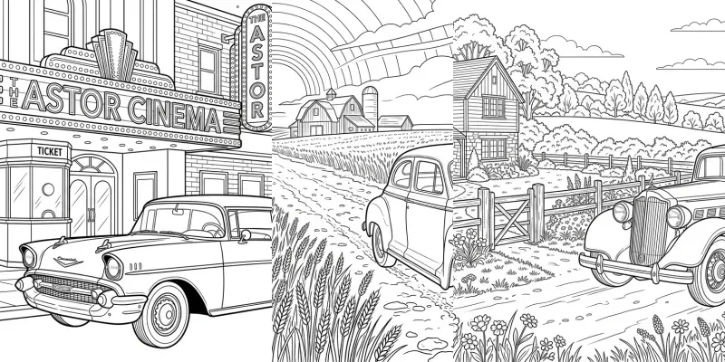 Vintage Cars Coloring Art