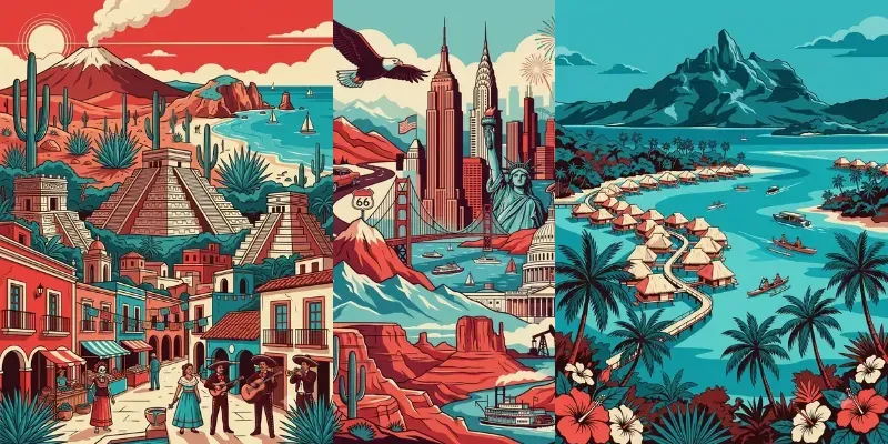 Retro Red Teal Travel Posters generated by undefined