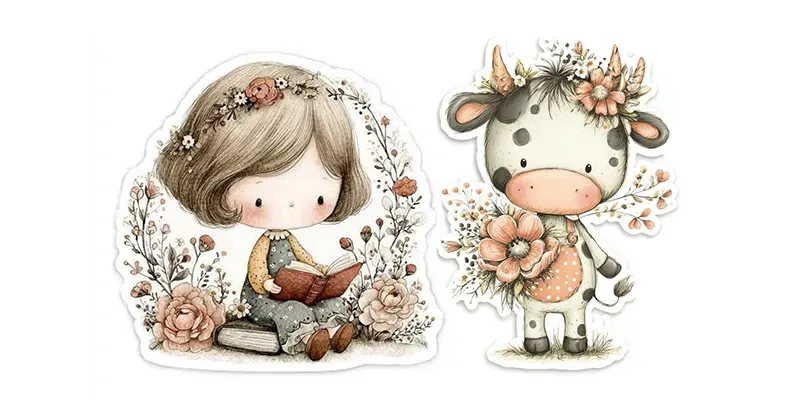 Romantic Cottage Peony Stickers Clipart generated by undefined