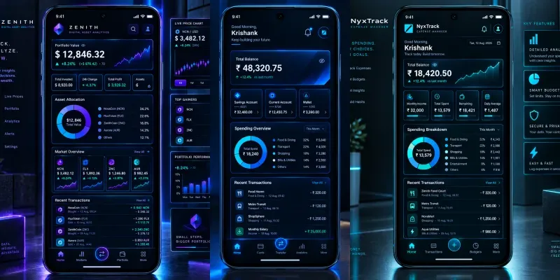 Neonbrutalist Finance App UIs generated by undefined