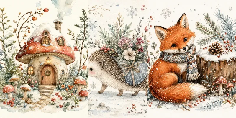 Whimsical Winter Watercolor Folk Art generated by undefined