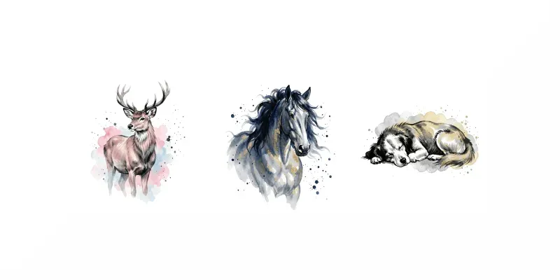 Ink Watercolor Wildlife Art Prints generated by undefined