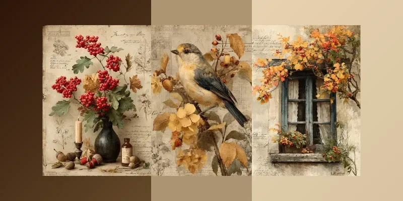 Vintage Autumn Junk Journal Ephemera generated by undefined