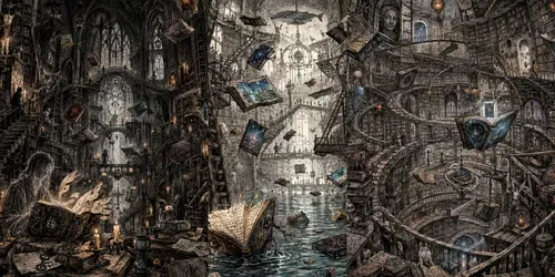 Surreal Living Books Library Ink Art generated by chatgpt-image
