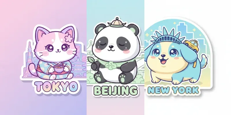 Kawaii City Animal Stickers generated by undefined