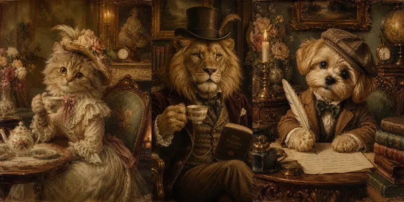 Cute Vintage Animal Portraits generated by undefined