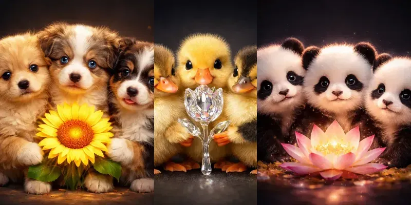 Colorful Cute Kitten Trio Portraits generated by undefined