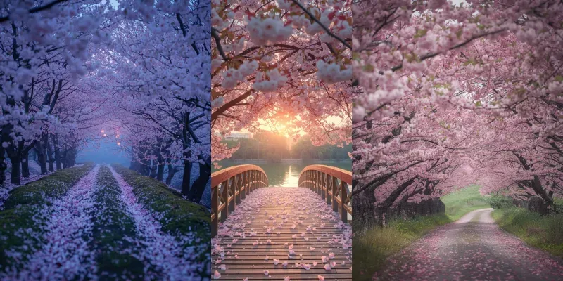 Spring Cherry Blossom Path Photos generated by undefined