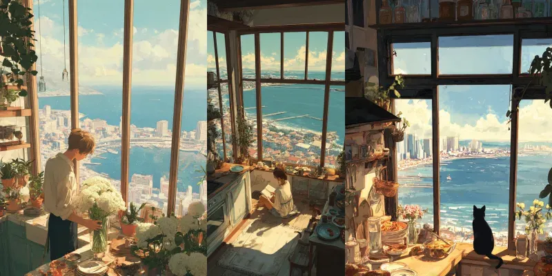 Warm Anime Cozy Kitchen Scenes generated by undefined