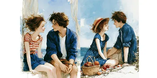 Summer Romantic 1950s Couple Art Prints generated by midjourney