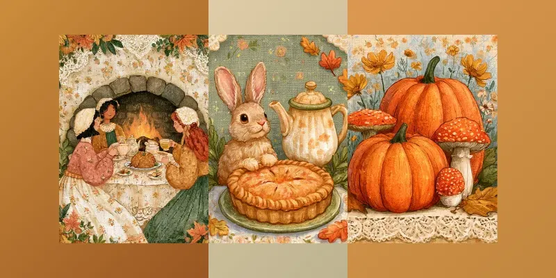 Cottagecore Thanksgiving Illustrations