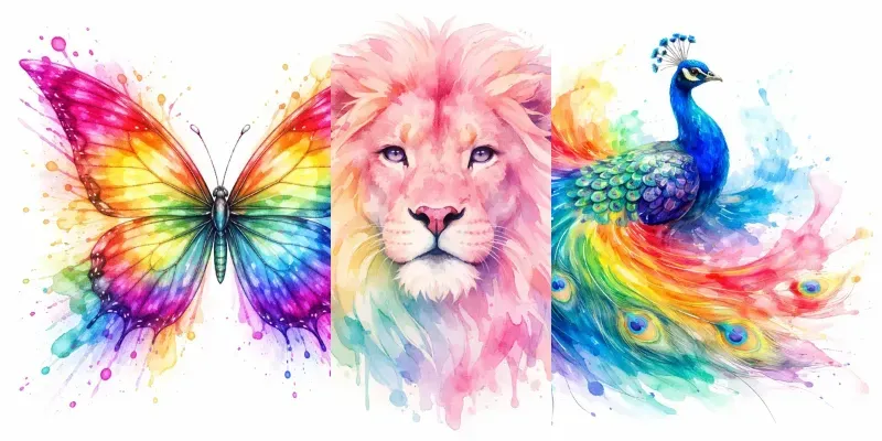 Vibrant Watercolor Animal Illustrations generated by undefined