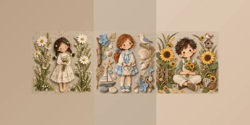 Whimsical Textile Paper Dolls generated by undefined