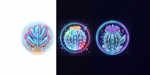 Neon Crystal Cactus Emblems generated by gemini-image