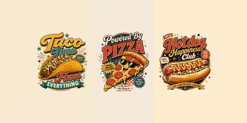 Retro Food Quote Tshirt Designs generated by undefined