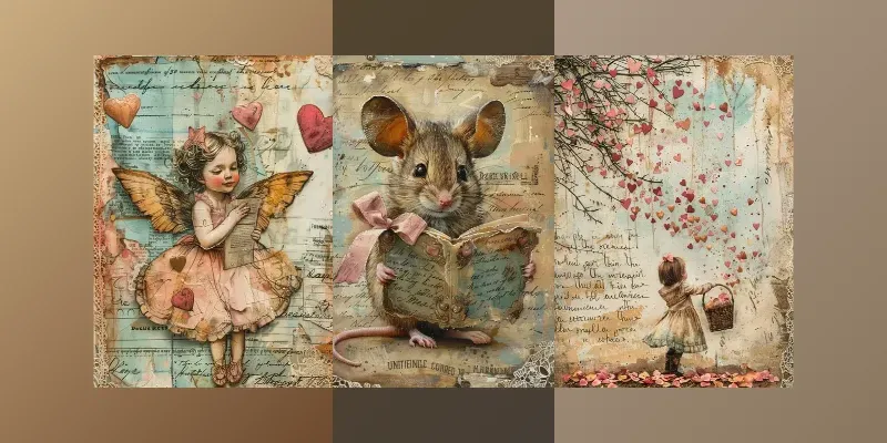 Whimsical Valentine Junk Journal Pages generated by undefined