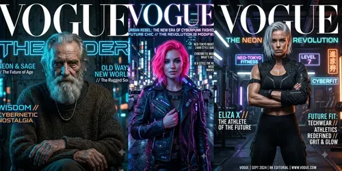 Cyberpunk Vogue Magazine Covers generated by gemini-image