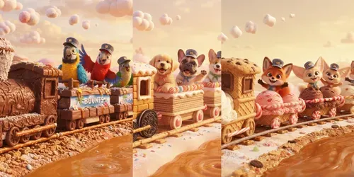 Whimsical Animal Dessert Trains generated by qwen-image