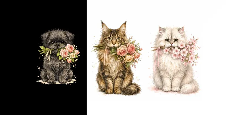Adorable Watercolor Pet Bouquet Clipart generated by undefined
