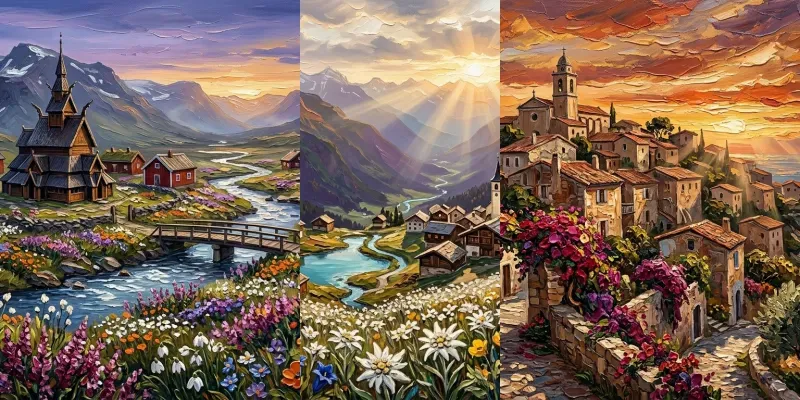 Village Scenery Wall Art Prints generated by undefined