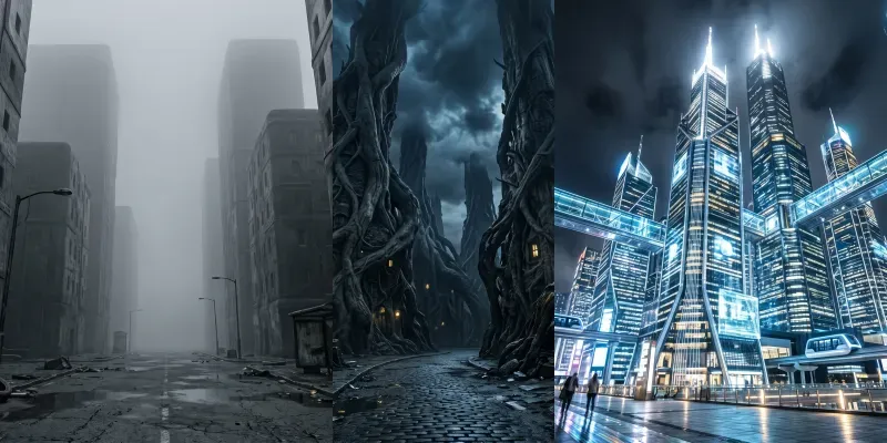 Megalophobia Low Angle Surreal Cityscapes generated by undefined