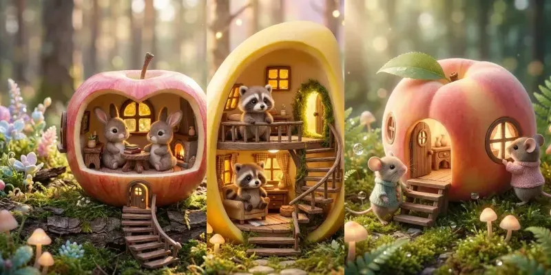 Whimsical Forest Fruit Home Dioramas generated by undefined