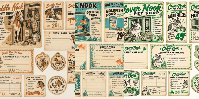 Retro Pet Shop Ephemera Sheets