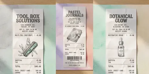 Illustrated Product Thermal Receipts generated by gemini-image