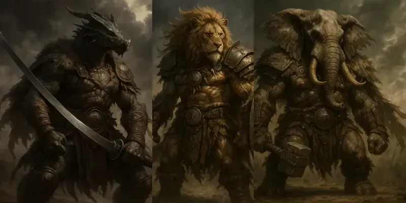 Dark Fantasy Barbarian Animal Characters generated by undefined