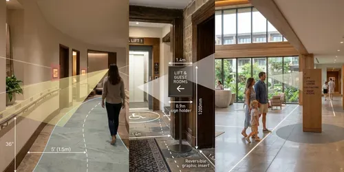 Lobby Wayfinding Sightline Renders generated by gemini-image