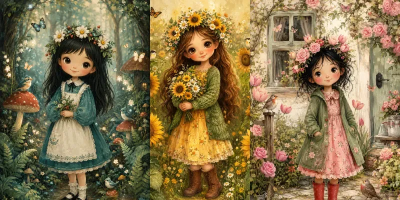 Whimsical Flower Girl Junk Journal Pages generated by undefined