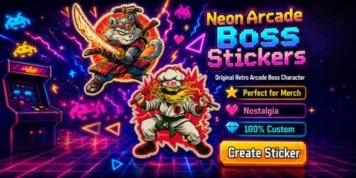 Neon Arcade Boss Stickers generated by midjourney