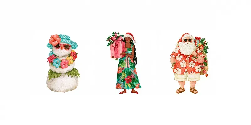 Tropical Christmas Watercolor Clipart