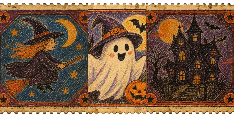 Halloween Crayon Stamp Ephemera generated by undefined