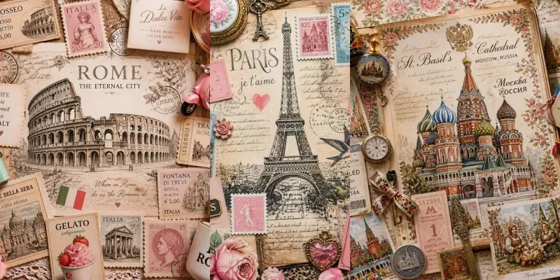 Vibrant Travel Junk Journal Ephemera generated by undefined