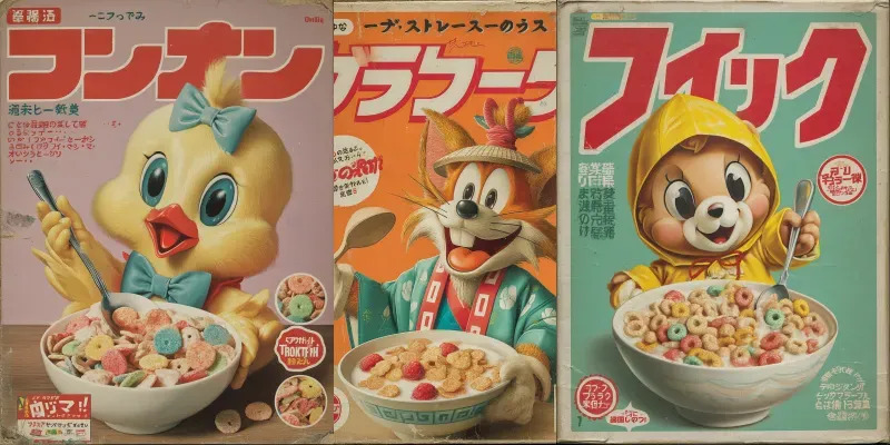 Vintage Asian Cereal Box Mascot Posters generated by undefined