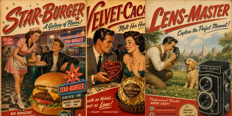 Vintage 1950s Advertisement Posters generated by undefined