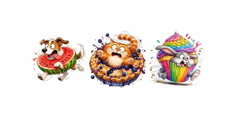 Funny Cartoon Animals In Food Collections generated by undefined