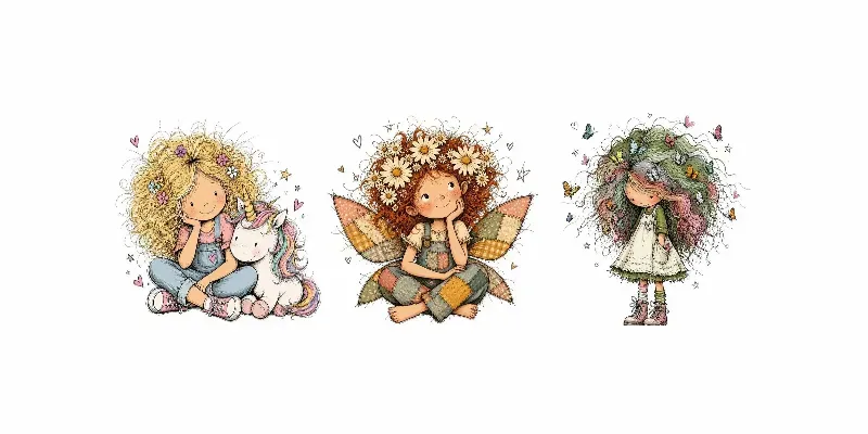 Boho Girls Whimsical Etsy Cliparts generated by undefined