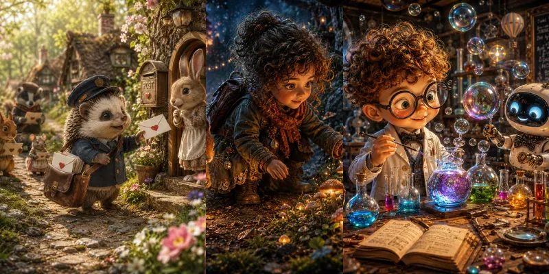 Whimsical Cinematic Storyworlds generated by undefined
