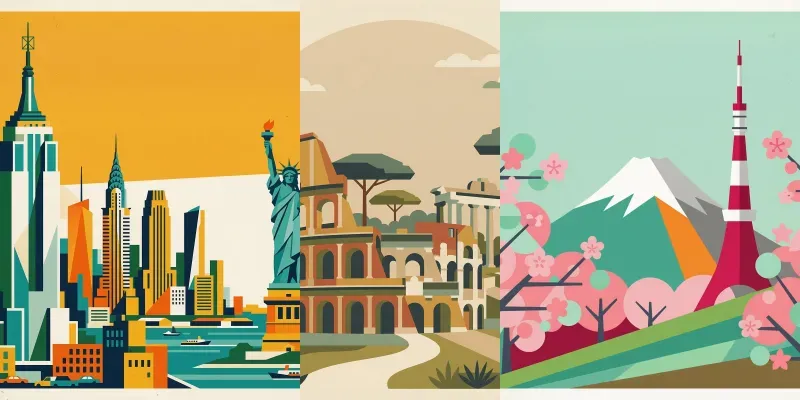 Midcentury Modern Travel City Posters generated by undefined